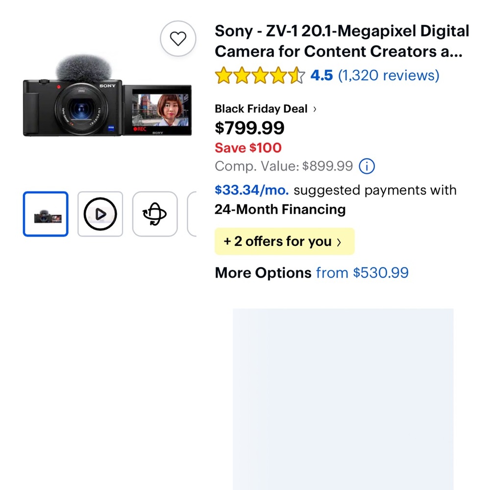 Sony ZV-1 Digital Camera with Black Finish